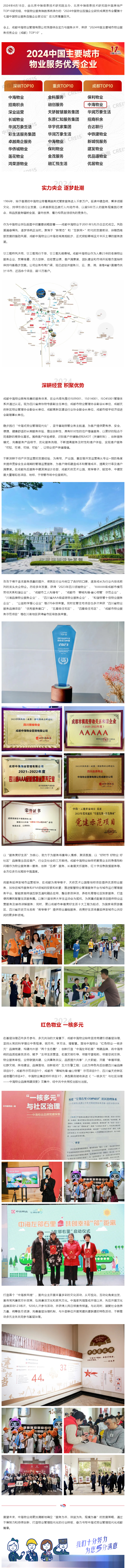 喜報！成都中海物業(yè)榮獲“2024中國主要城市物業(yè)服務(wù)優(yōu)秀企業(yè)（成都）TOP10